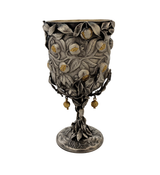 ITALY 925 STERLING SILVER & GILDED HANDMADE POMEGRANATE LEAF ELIYAHU CUP & TRAY