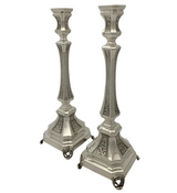FINE 925 STERLING SILVER HANDMADE CHASED ORNATE MATTE & SHINY CANDLESTICKS