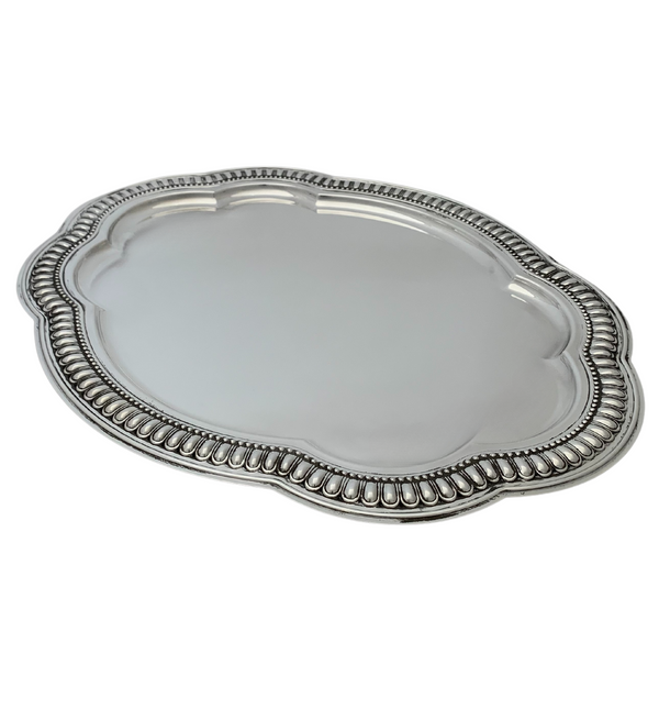 FINE ITALIAN 925 STERLING SILVER HANDMADE SLEEK SCALLOPED ORNATE OVAL TRAY