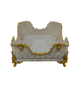 925 STERLING SILVER & GILDED HANDMADE LEAF APPLIQUE CHASED FLAT NAPKIN HOLDER