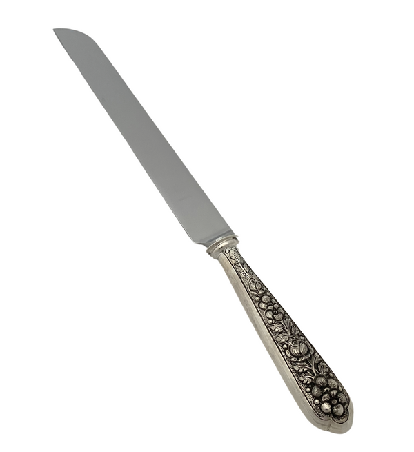 FINE ITALIAN 925 STERLING SILVER HANDMADE FLORAL LEAF SHINY SLEEK BREAD KNIFE