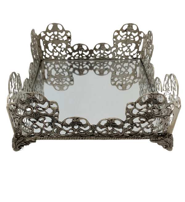 FINE 925 STERLING SILVER HANDMADE OPEN FLORAL LEAF ORNATE FLAT NAPKIN HOLDER