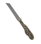 FINE ITALIAN 925 STERLING SILVER HANDMADE FLORAL & LEAF SERRATED BREAD KNIFE