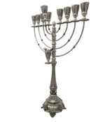 FINE TALL 925 STERLING SILVER HANDMADE CHASED SWIRL LEAF APPLIQUE ORNATE MENORAH
