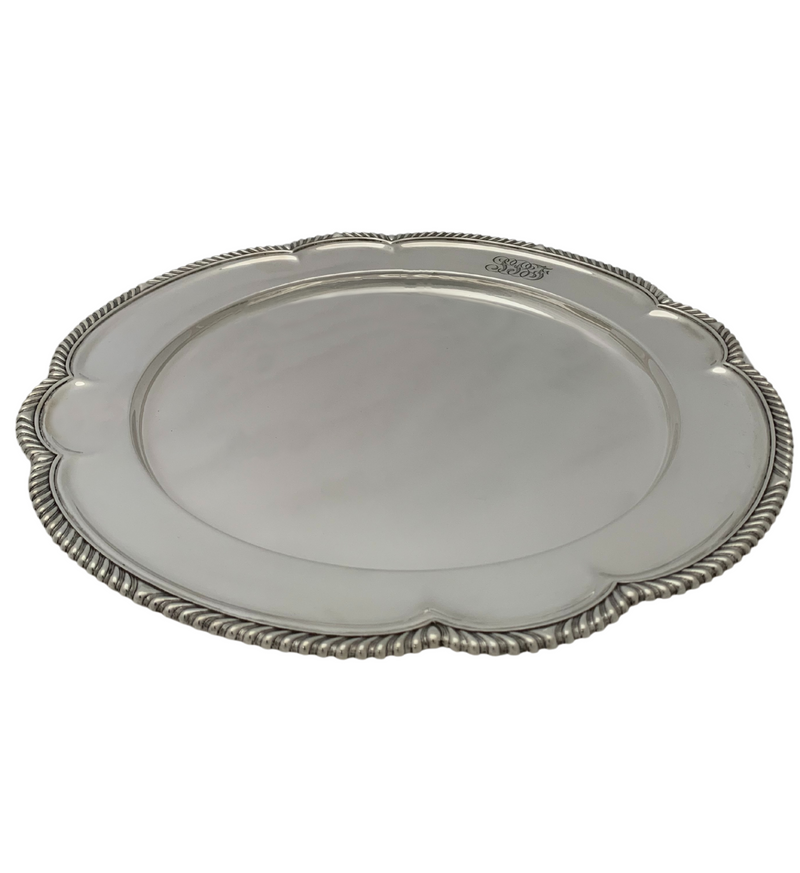 ANTIQUE 1949 GORHAM 925 STERLING SILVER HANDMADE GADROON RIM ROUND SERVING TRAY