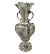 TALL 925 STERLING SILVER HANDMADE FLORAL LEAF ORNATE APPLIQUE CHASED FLOWER VASE