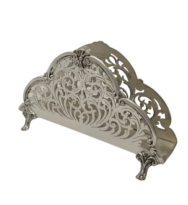 FINE 925 STERLING SILVER HANDMADE OPEN SWIRL PIERCED ORNATE SLEEK NAPKIN HOLDER