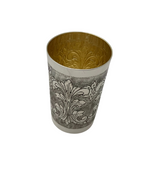 ITALY 925 STERLING SILVER HANDMADE CHASED SWIRL FLORAL MATTE & SHINY CUP & TRAY