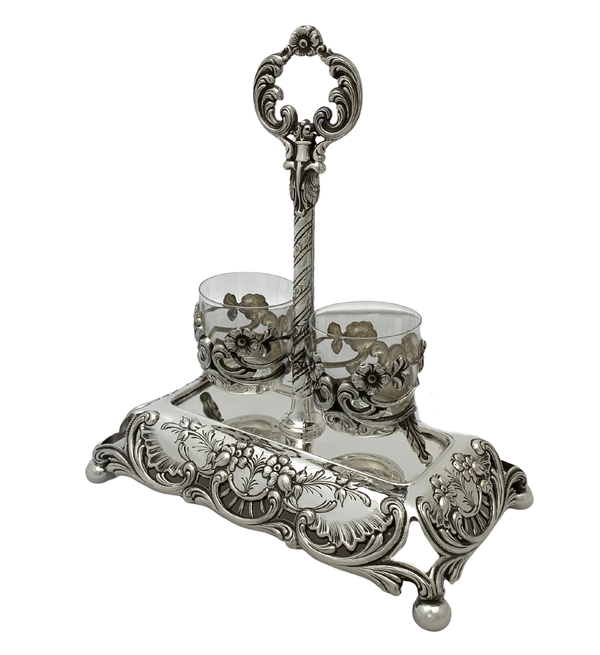 FINE TOPAZIO 925 STERLING SILVER HANDMADE FLORAL SWIRL ORNATE DOUBLE SALT HOLDER