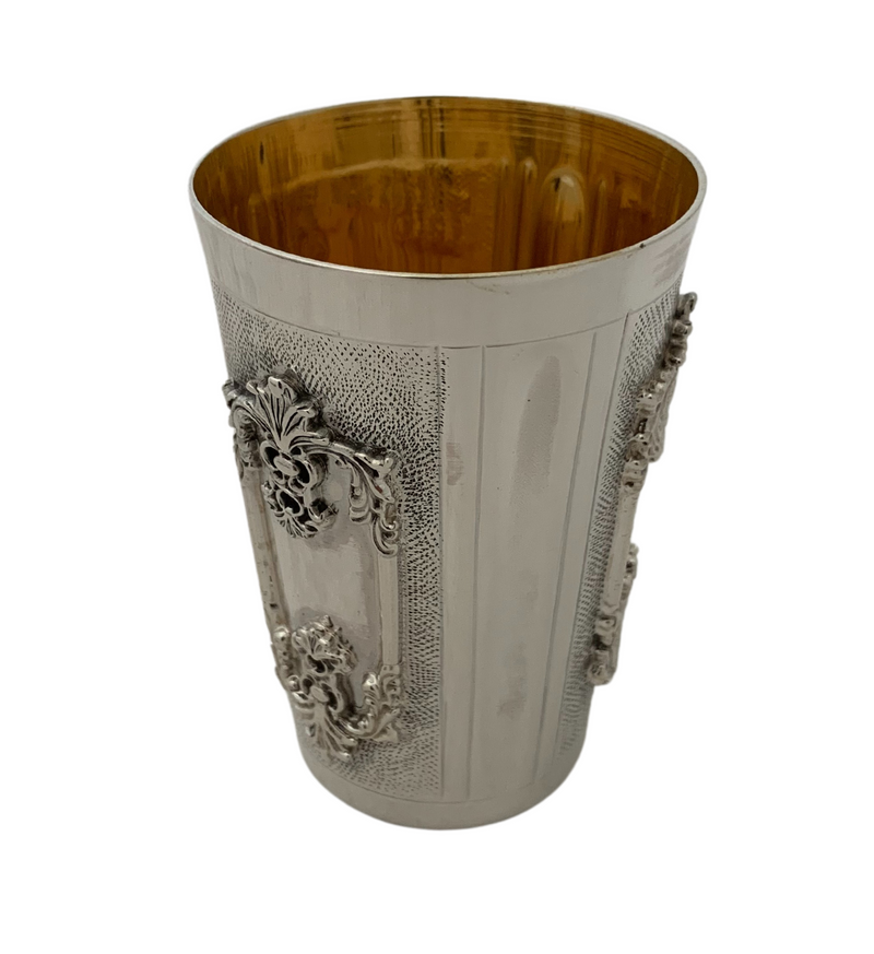 FINE 925 STERLING SILVER HANDMADE FLORAL & LEAF APPLIQUE ORNATE MATTE CUP & TRAY