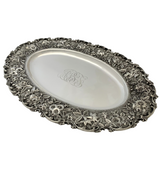 ANTIQUE S. KIRK & SON CO 925 STERLING SILVER HANDMADE REPOUSSE FLORAL OVAL TRAY