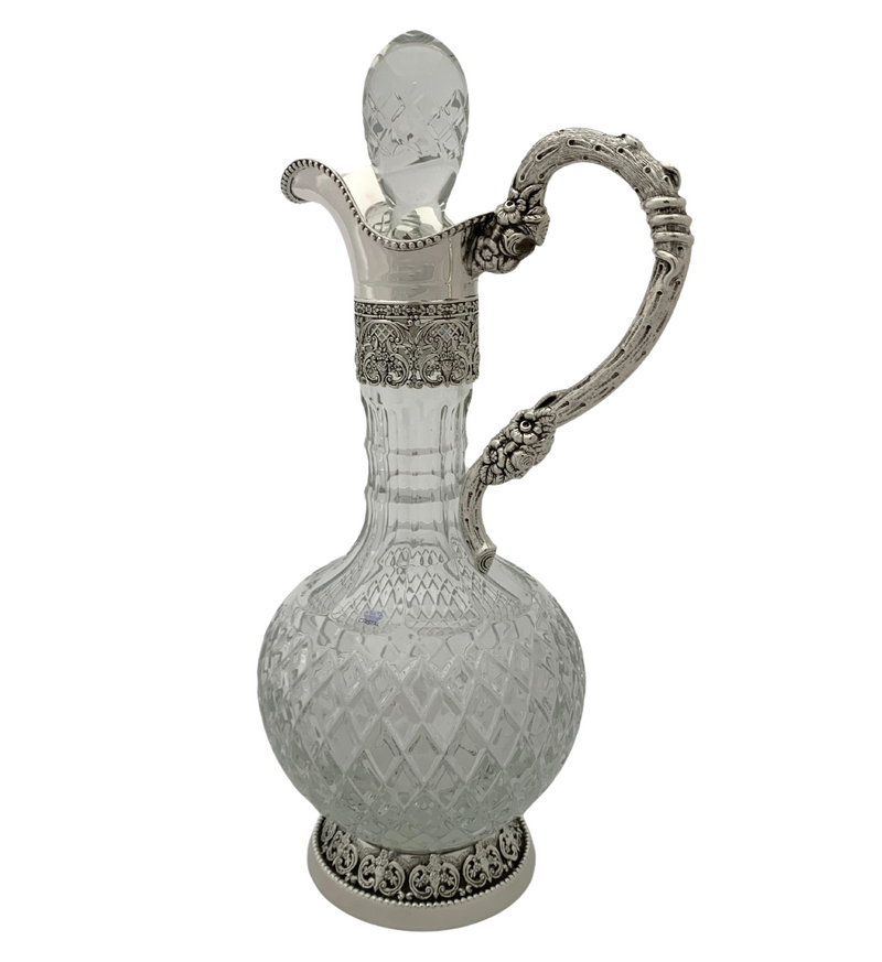 FINE TOPAZIO 925 STERLING SILVER & CRYSTAL HANDMADE FLORAL CHASED ORNATE PITCHER