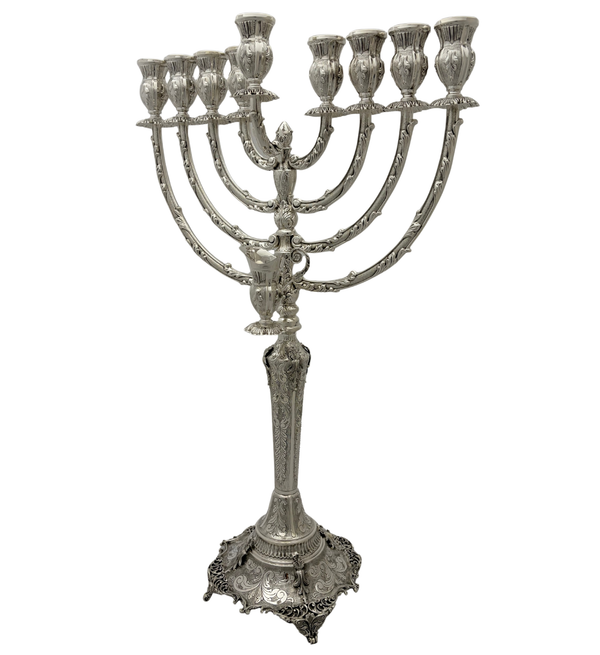 FINE 925 STERLING SILVER HANDMADE LEAF CHASED SWIRL MATTE SHINY CHANUKAH MENORAH