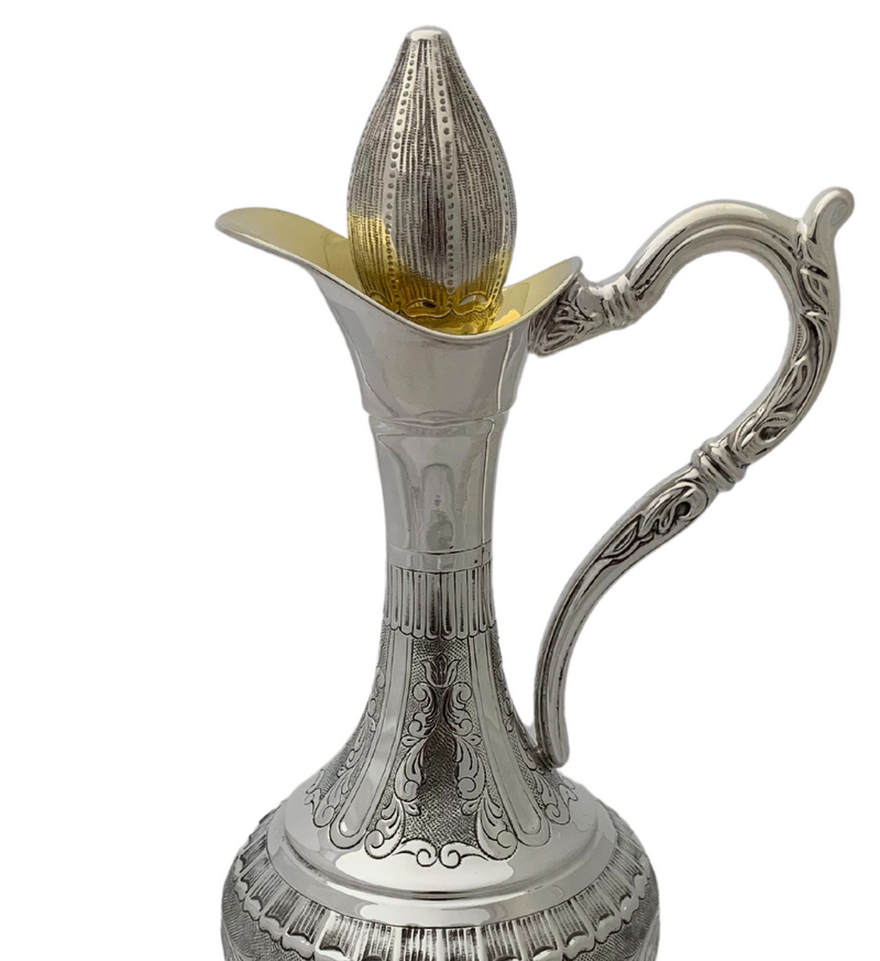 FINE 925 STERLING SILVER HANDMADE CHASED LEAF APPLIQUE MATTE SHINY WINE BOTTLE