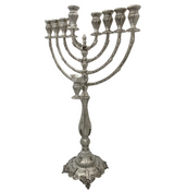 TALL 925 STERLING SILVER HANDMADE LEAF APPLIQUE CHASED ORNATE CHANUKAH MENORAH