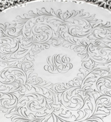 ANTIQUE S. KIRK & SON 925 STERLING SILVER HANDMADE REPOUSSE FLORAL 3 LEG SALVER