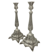 FINE 925 STERLING SILVER HANDMADE LEAF APPLIQUE CHASED MATTE SHINY CANDLESTICKS
