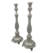 FINE 925 STERLING SILVER HANDMADE CHASED SWIRL ORNATE MATTE & SHINY CANDLESTICKS