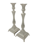 FINE 925 STERLING SILVER HANDMADE MODERN DIAMOND CUT & SLEEK SQUARE CANDLESTICKS