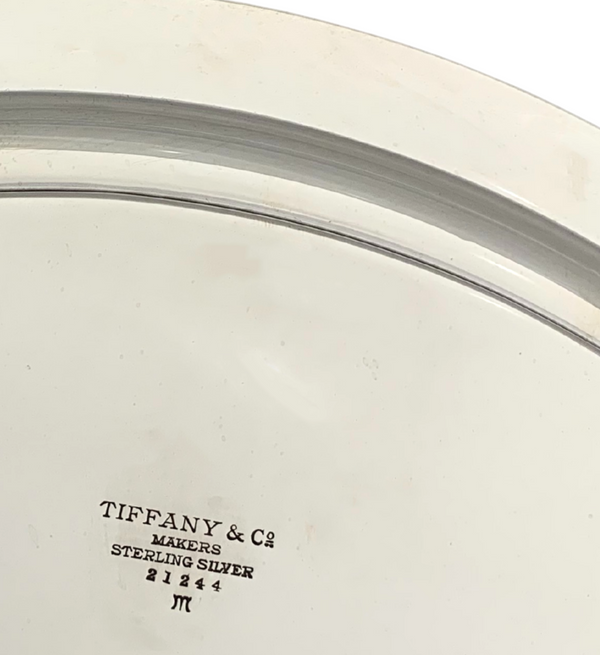 TIFFANY & CO 925 STERLING SILVER HANDMADE MODERN SIMPLE MONOGRAMMED ROUND TRAY
