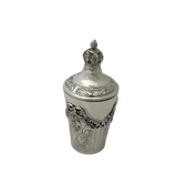 FINE 925 STERLING SILVER HANDMADE LEAF APPLIQUE CHASED ORNATE CUP & TRAY & COVER