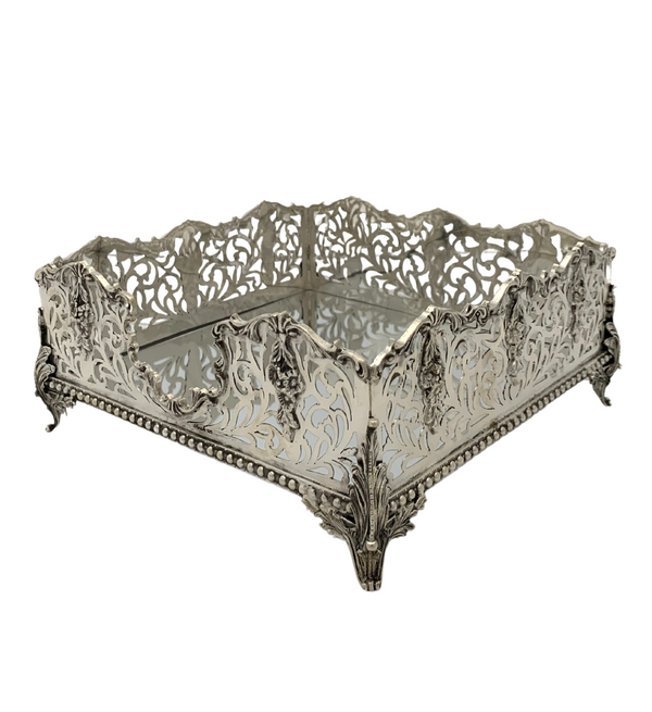 925 STERLING SILVER HANDMADE FLORAL LEAF APPLIQUE OPEN SWIRL FLAT NAPKIN HOLDER