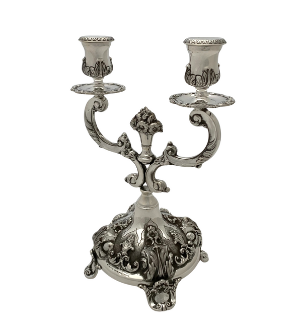 TOPAZIO 925 STERLING SILVER HANDMADE FLORAL LEAF ORANTE 2 LIGHT CANDELABRA