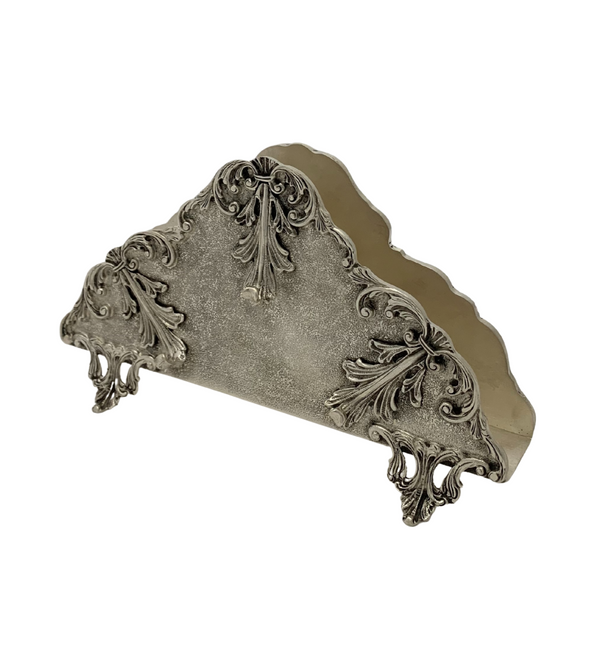 FINE 925 STERLING SILVER HANDMADE LEAF APPLIQUE ORNATE MATTE NAPKIN HOLDER
