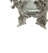 925 STERLING SILVER & GLASS INSERT HANDMADE LEAF APPLIQUE TEA CUP WITH HANDLES