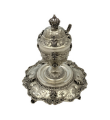 925 STERLING SILVER HANDMADE LEAF APPLIQUE CHASED SWIRL ORNATE HONEY DISH & TRAY