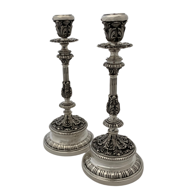 ANTIQUE BUCCELLATI 925 STERLING SILVER HANDMADE LEAF APPLIQUE CANDLESTICKS