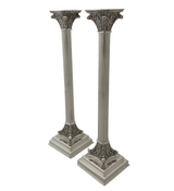 FINE TALL ITALIAN 925 STERLING SILVER HANDMADE FLORAL ORNATE COLUMN CANDLESTICKS