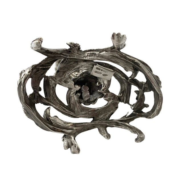 FINE ITALIAN 925 STERLING SILVER HANDMADE LEAF APPLIQUE ORNATE CANDLESTICKS