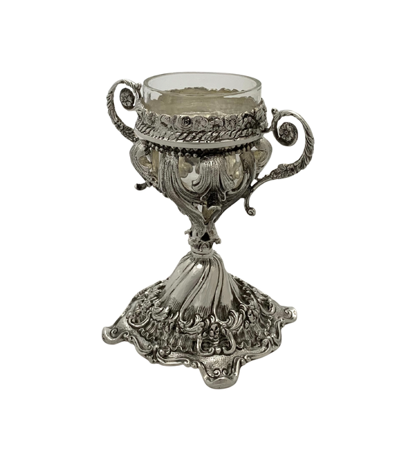 FINE TALL 925 STERLING SILVER HANDMADE FLORAL LEAF APPLIQUE STANDING SALT HOLDER