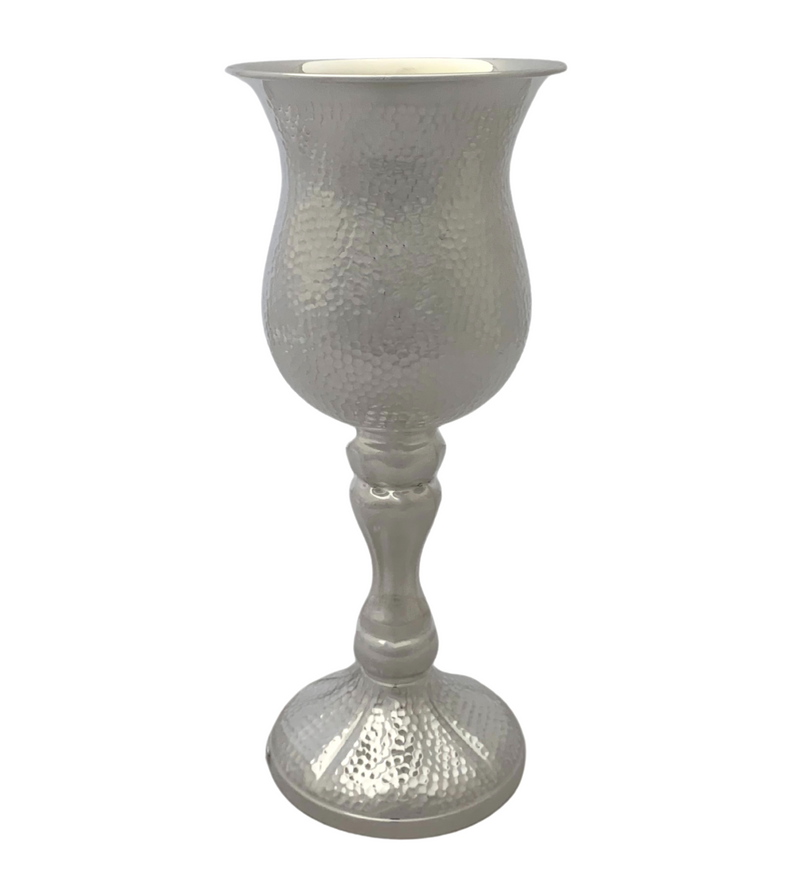 FINE LARGE 925 STERLING SILVER HANDMADE MODERN HAMMERED SLEEK ELIYAHU CUP & TRAY