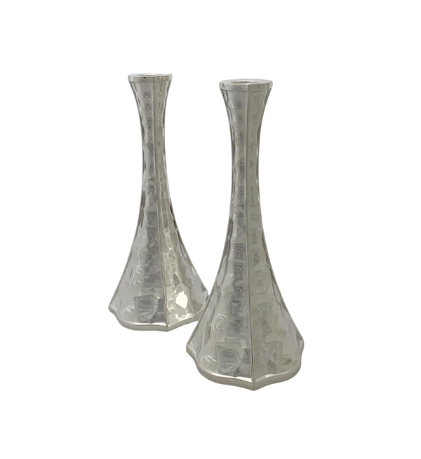 FINE 925 STERLING SILVER HANDMADE MODERN SHINY SLEEK FINISH DIMPLE CANDLESTICKS