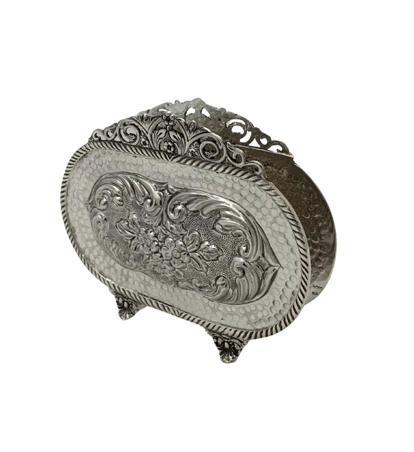FINE 925 STERLING SILVER HANDMADE FLORAL CHASED ORNATE HAMMERED NAPKIN HOLDER