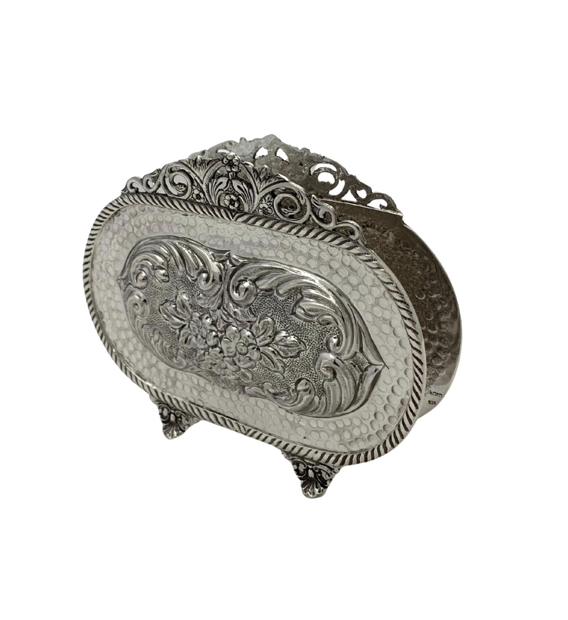 FINE 925 STERLING SILVER HANDMADE FLORAL CHASED ORNATE HAMMERED NAPKIN HOLDER