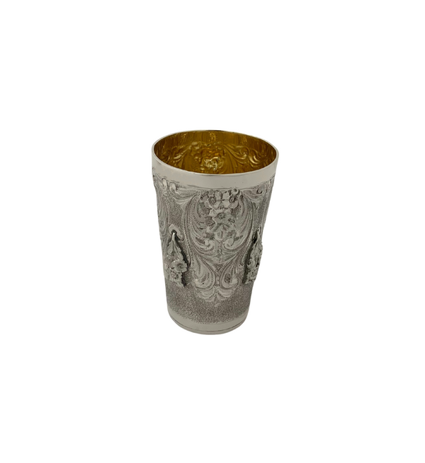 ITALY 925 STERLING SILVER HANDMADE FLORAL LEAF APPLIQUE MATTE SHINY CUP & TRAY