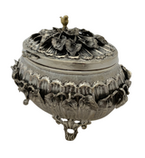FINE 925 STERLING SILVER & GILDED HANDMADE BIRD LEAF ORNATE APPLIQUE ESROG BOX