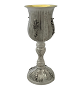 FINE 925 STERLING SILVER HANDMADE LEAF APPLIQUE SWIRL STRIATED MATTE ELIYAHU CUP