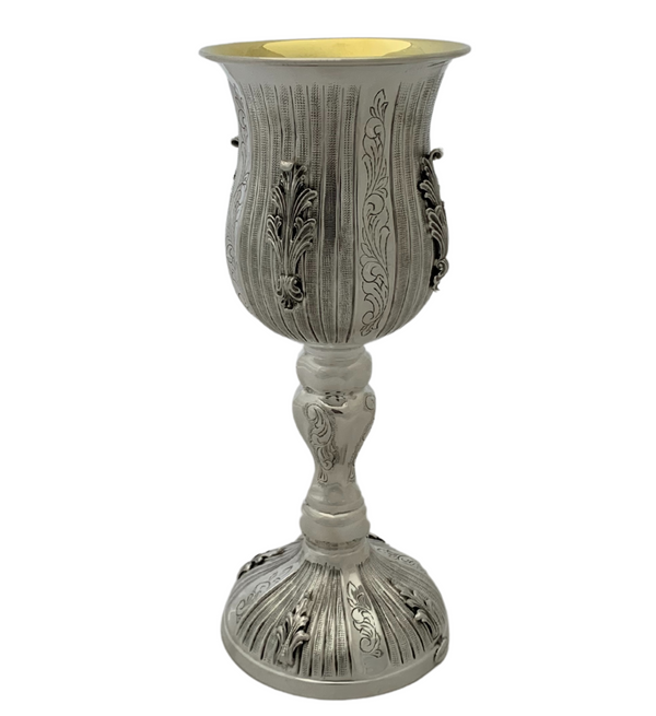 FINE 925 STERLING SILVER HANDMADE LEAF APPLIQUE SWIRL STRIATED MATTE ELIYAHU CUP