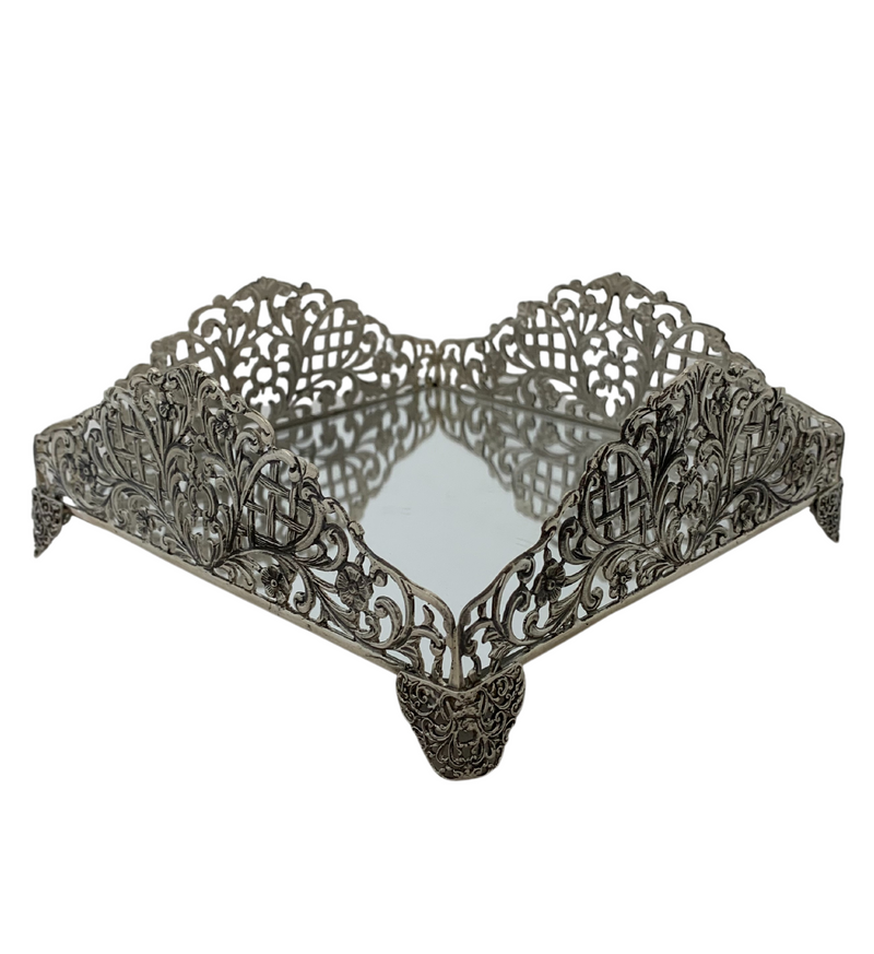 FINE 925 STERLING SILVER HANDMADE FLORAL ORNATE LACE SQUARE FLAT NAPKIN HOLDER