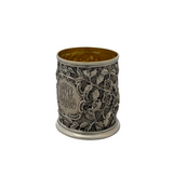 ANTIQUE J.E. CALDWELL 925 STERLING SILVER HANDMADE FLORAL FOLIAGE REPOUSSE CUP