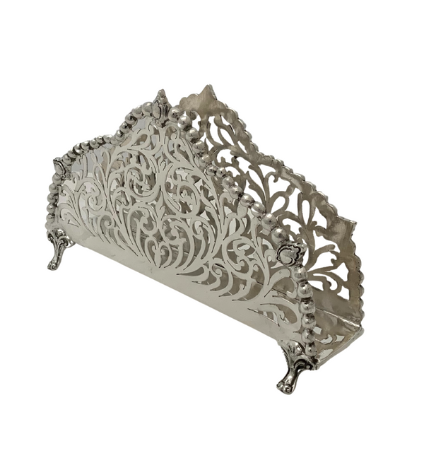 FINE 925 STERLING SILVER HANDMADE OPEN SWIRL PIERCED ORNATE SLEEK NAPKIN HOLDER