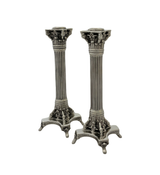 FINE SMALL 925 STERLING SILVER HANDMADE ELEGANT ORNATE COLUMN CANDLESTICKS