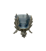 FINE ITALIAN 925 STERLING SILVER & BLUE GLASS LEAF APPLIQUE SINGLE SALT HOLDER
