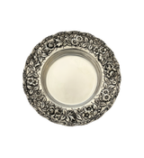 ANTIQUE 925 STERLING SILVER HANDMADE FLORAL REPOUSSE ORNATE ROUND BOWL DISH