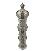 FINE 925 STERLING SILVER HANDMADE LEAF APPLIQUE CHASED SWIRL MEGILLAH HOLDER