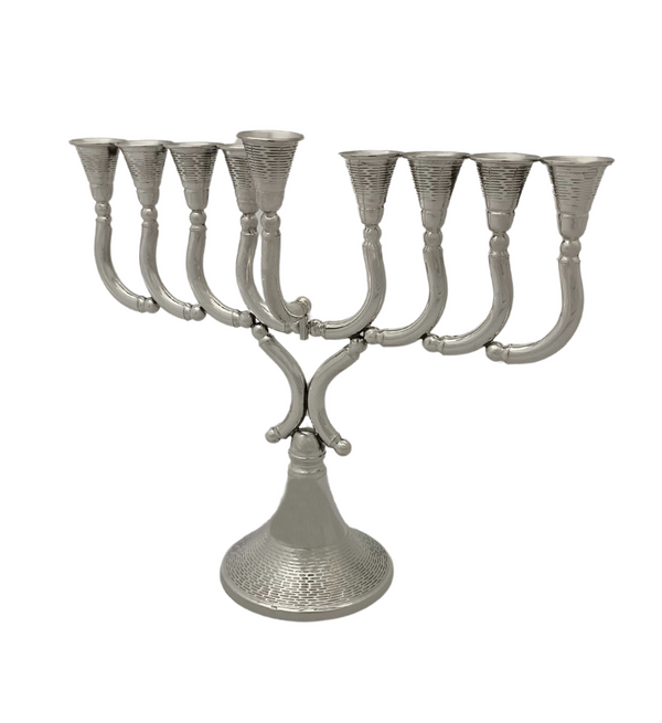 FINE SMALL 925 STERLING SILVER HANDMADE MODERN STRIATED SLEEK CHANUKAH MENORAH